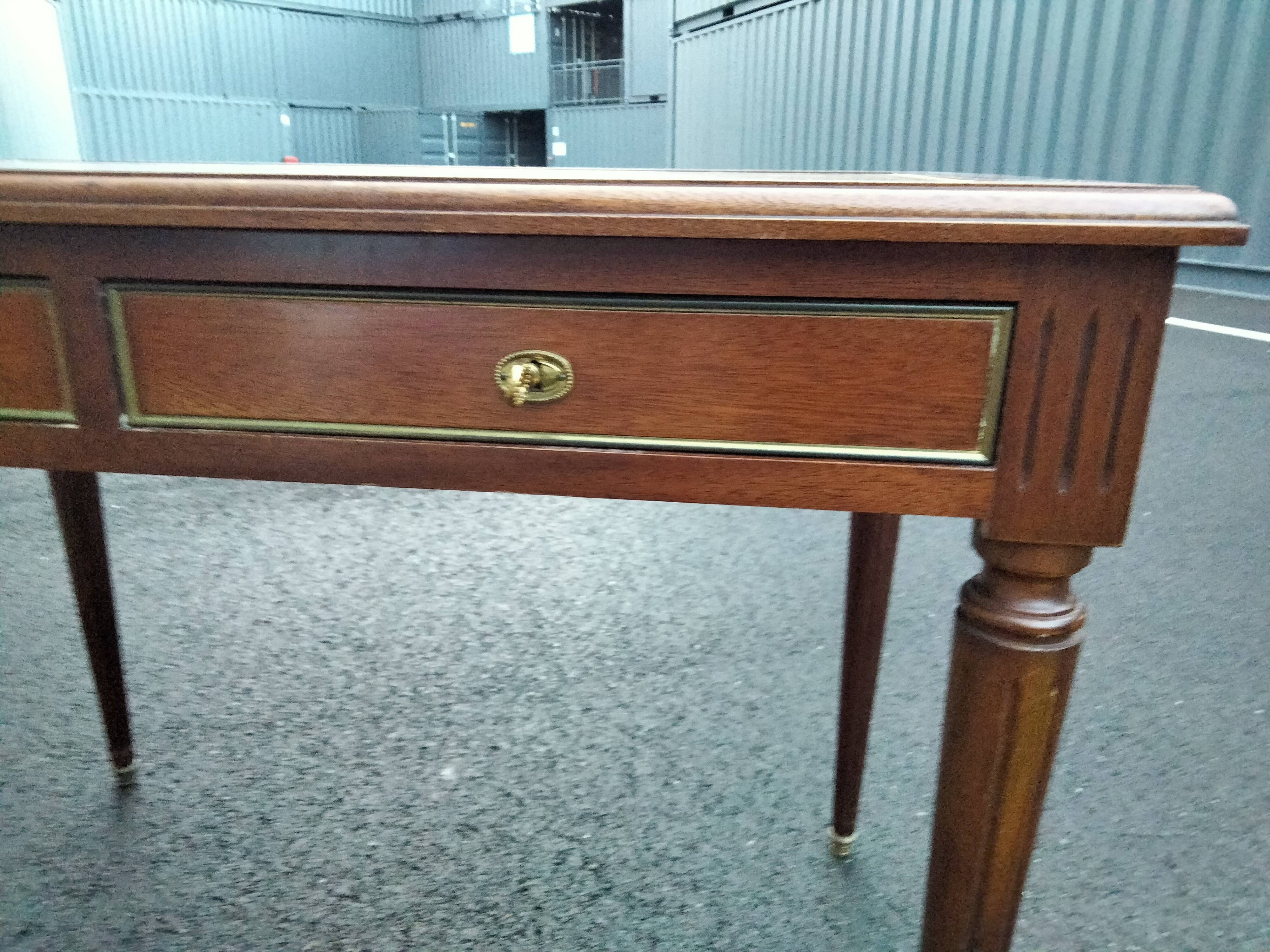 Old style flat desk louis xvi leather tray with 2 pulls