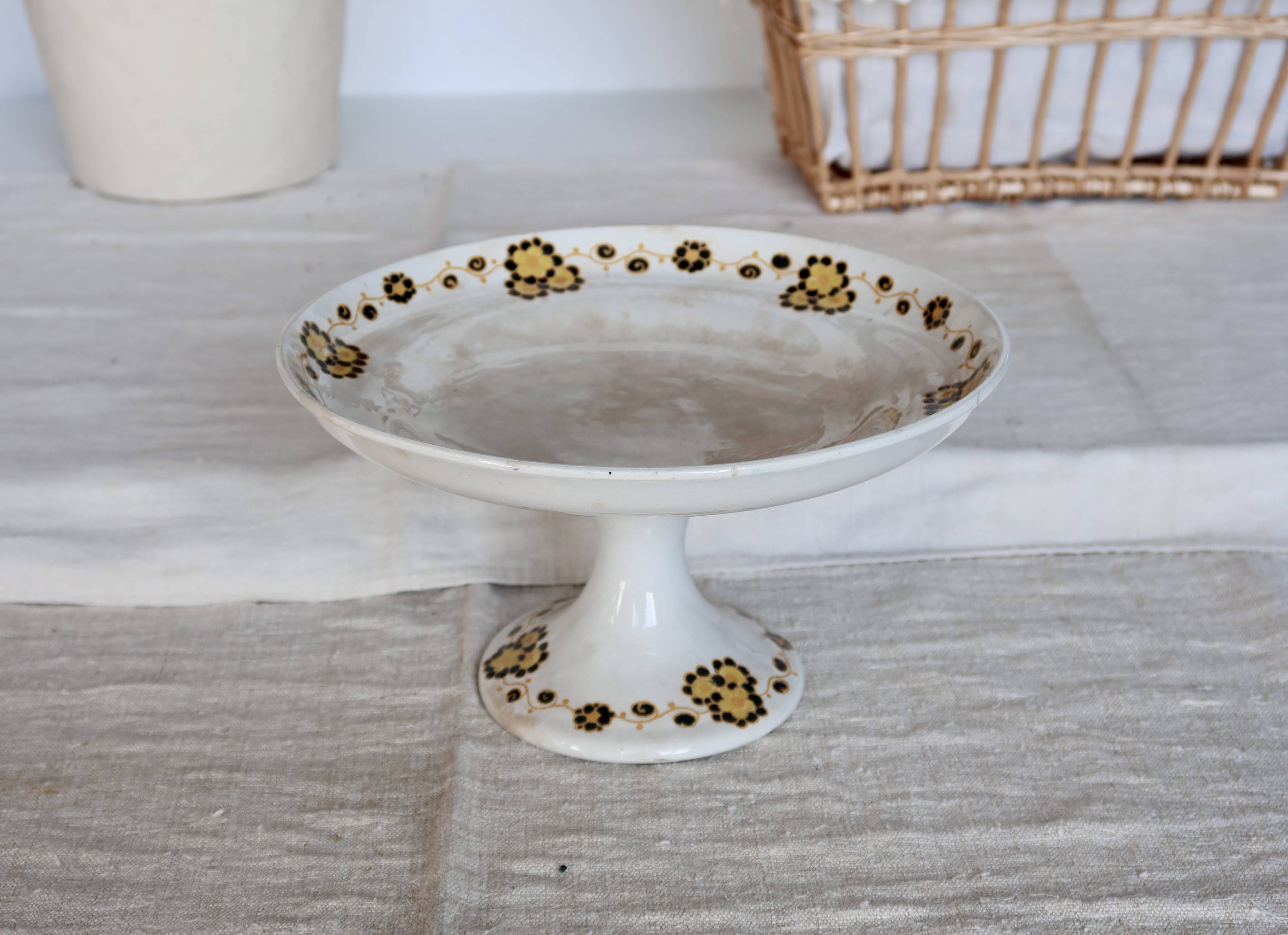 Vintage iron earth compote dish Boch La Louvière - Orange decor