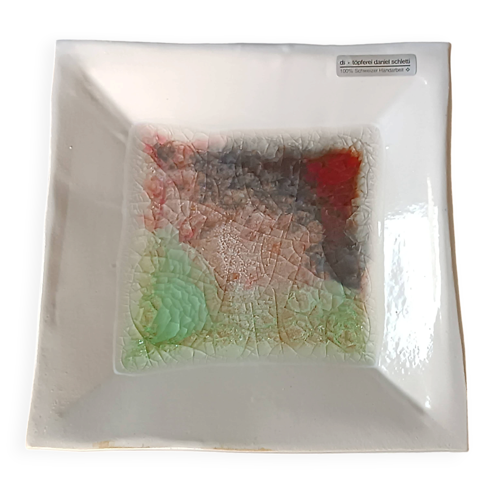 White ceramic and green crystal glass catch-all by Daniel Schletti.
