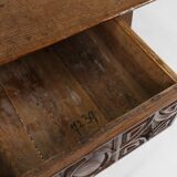 Table console espagnole ancienne en bois de chêne, avec 2 grands tiroirs du 18ème siècle.