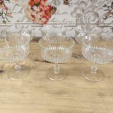 Set of 6 vintage champagne glasses in chiseled glass with flared drinking rim
