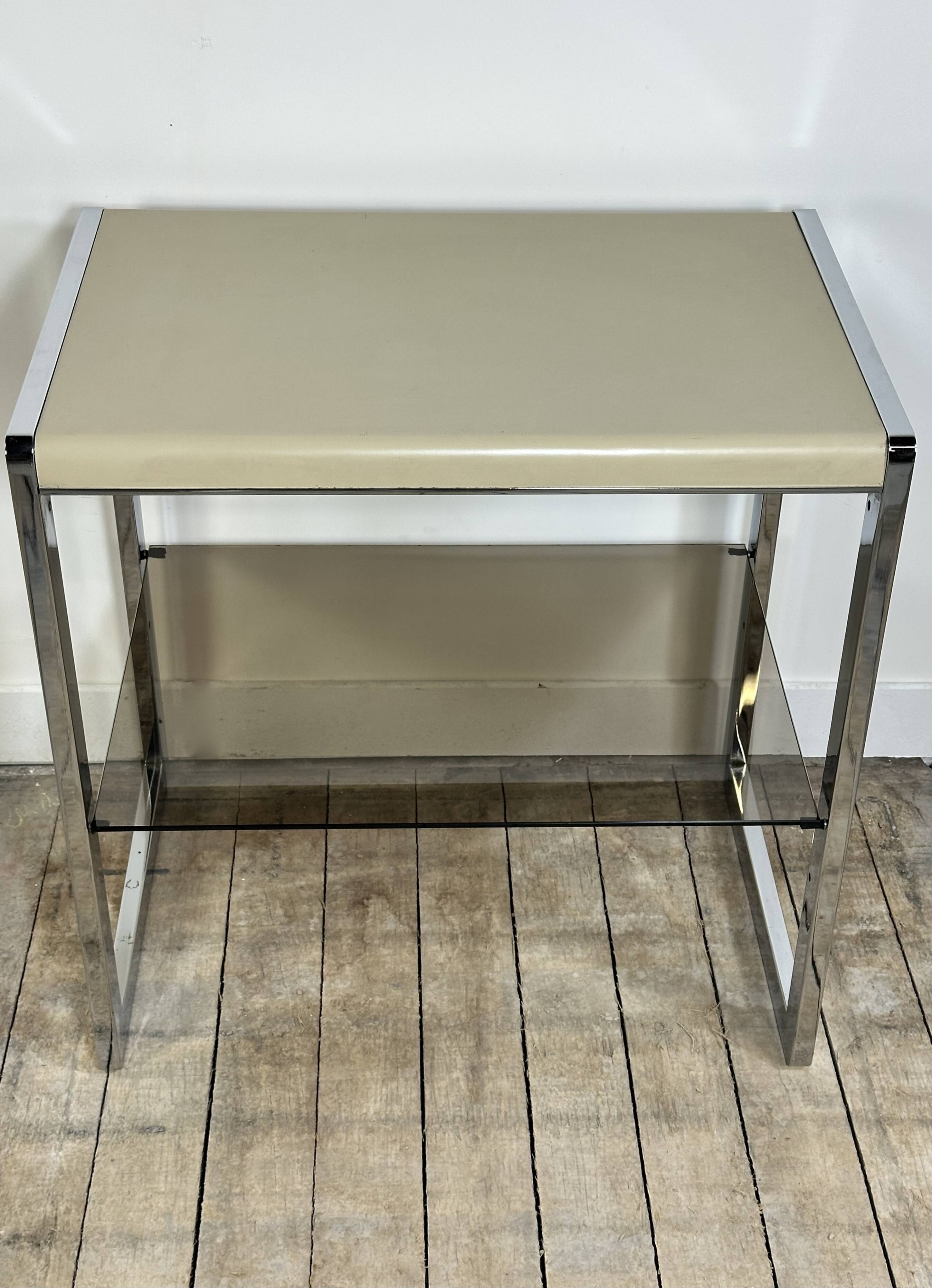 Vintage 70's side table in chrome and beige metal