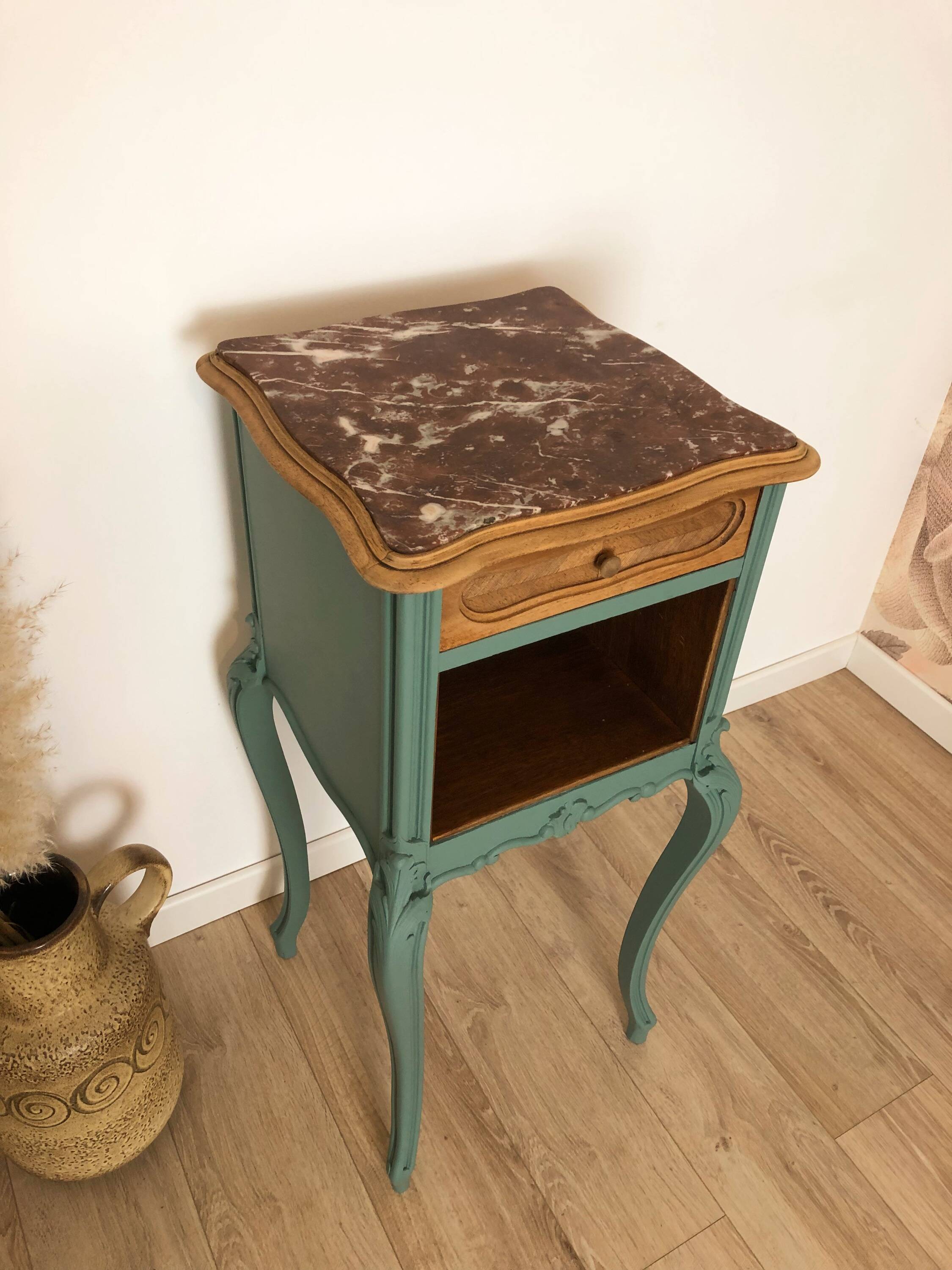 Louis XV style bedside table in celadon green