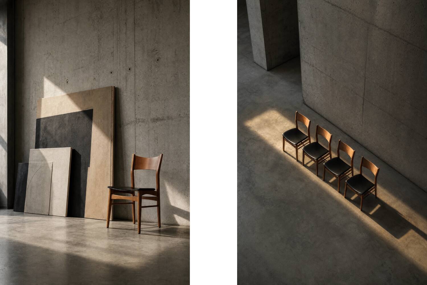 Ensemble de 4 chaises de salle à manger vintage mi-siècle danoise modernes en hêtre et teck.