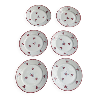 6 flat plates, Senlis model, KG Luneville, France, rose motifs