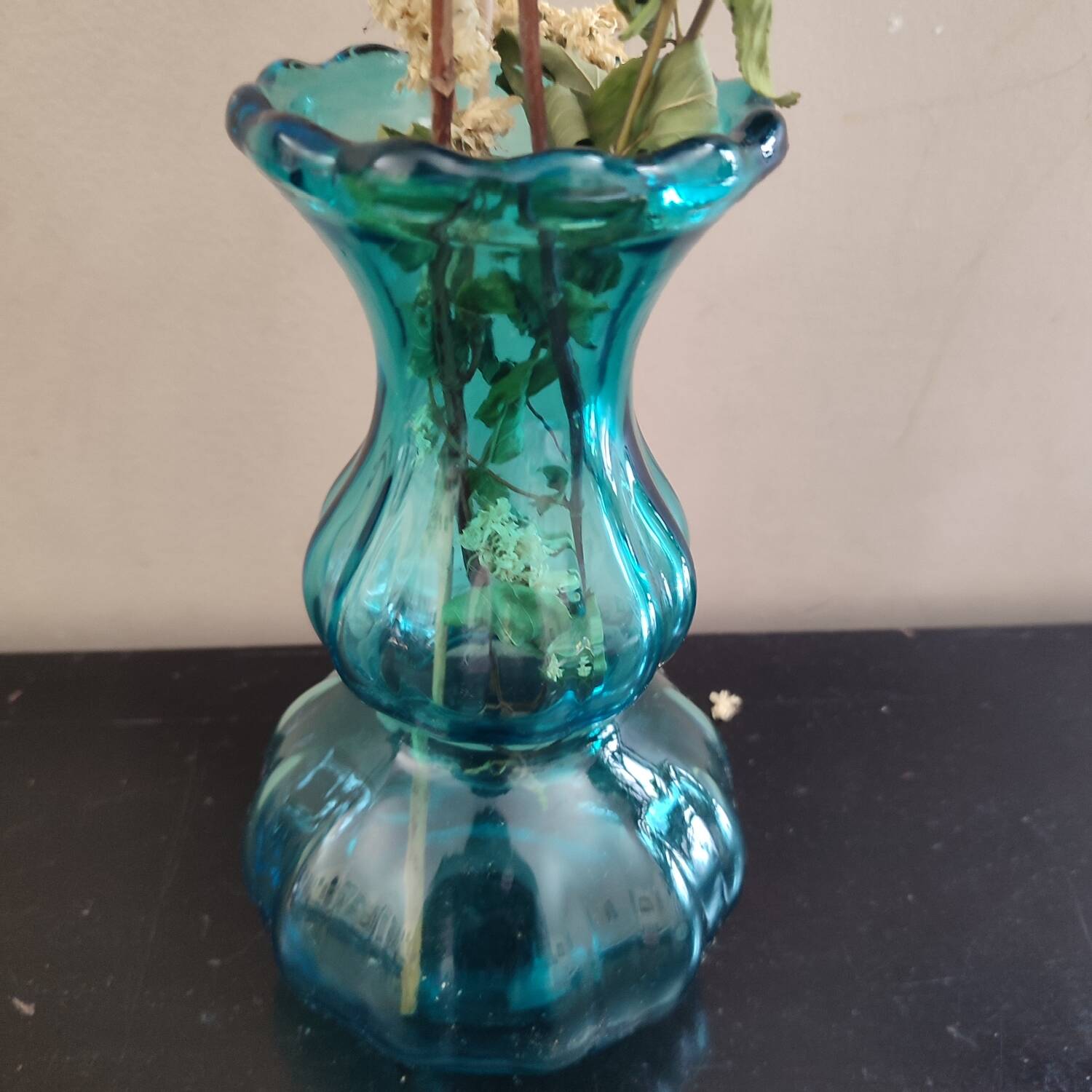 Thick turquoise blue glass vase