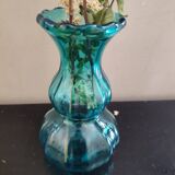 Thick turquoise blue glass vase
