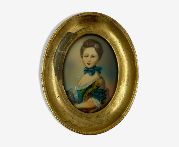 Miniature femme au chat XXeme