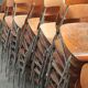 Set of 8 metal and wood school chairs  
Former Czechoslovakia 1960