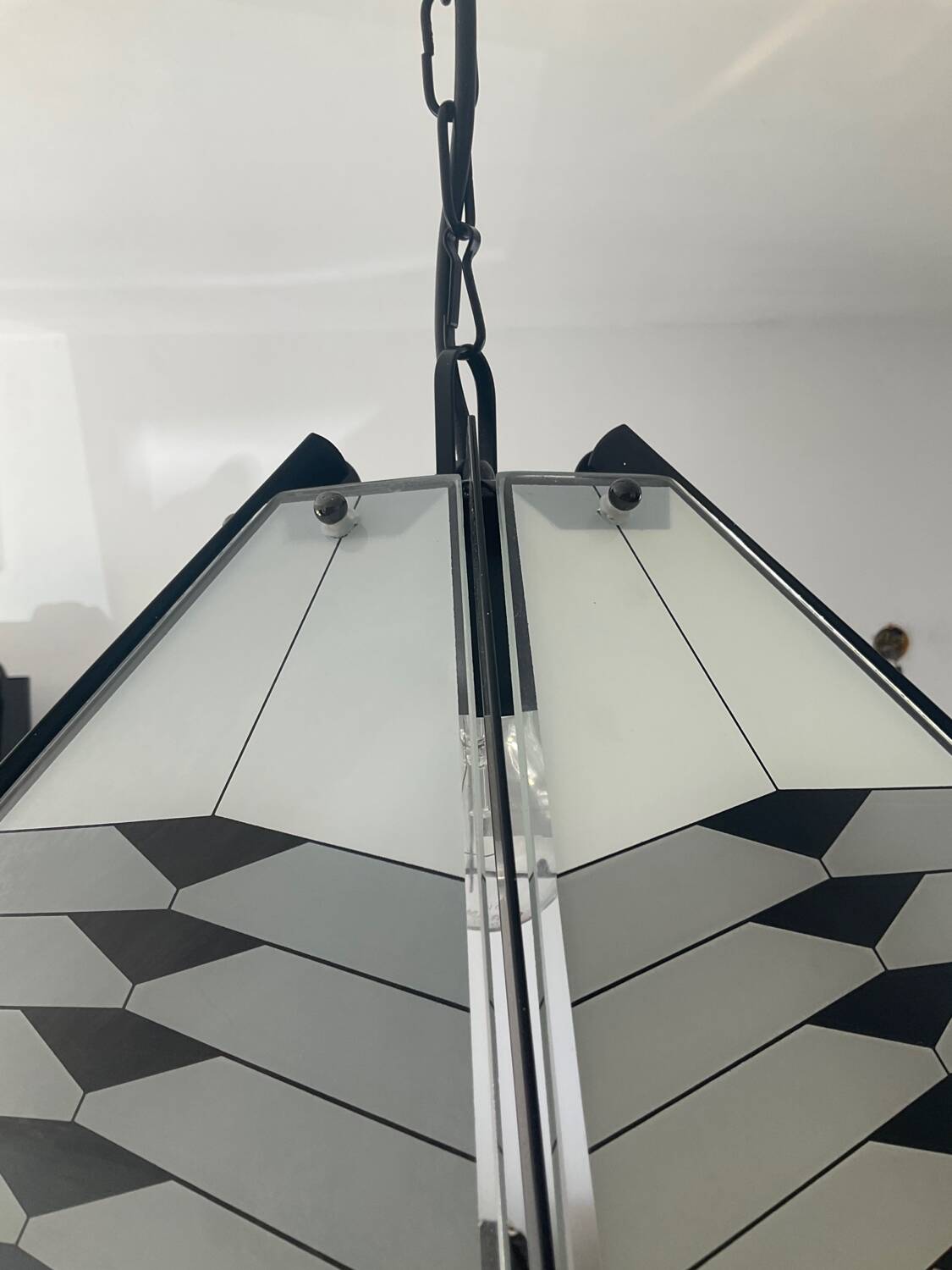 Post Modern pendant light in metal and glass