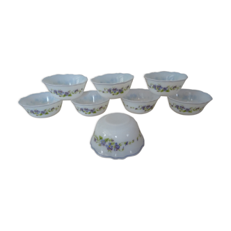 8 ramekin cups purple flowers Arcopal 3792