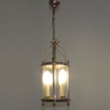 French vintage silver finished brass cylindrical glass 2 light hall lantern 3929