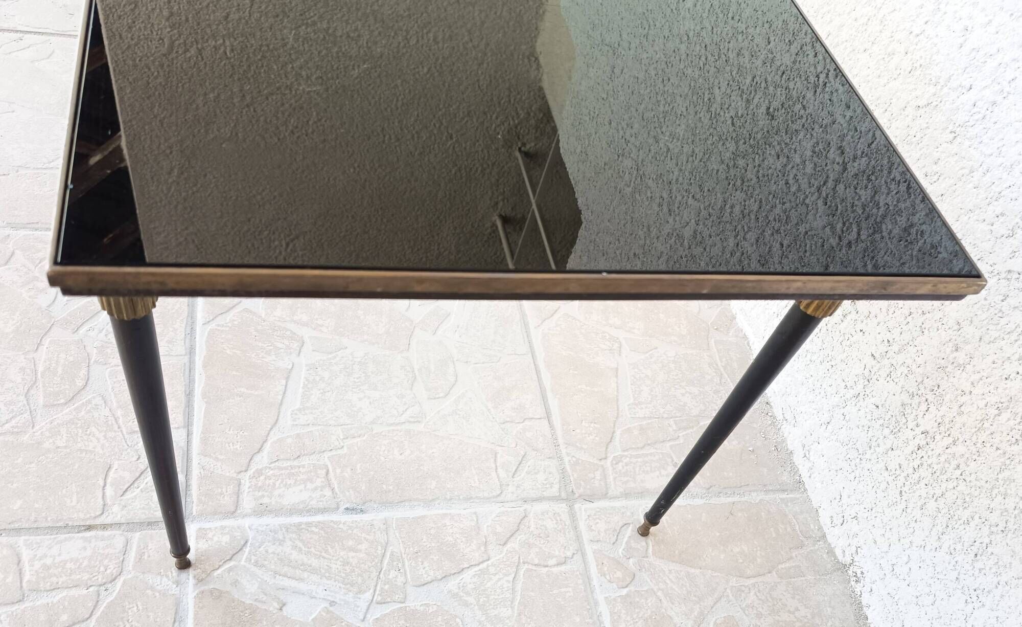 1960s metal and smoked glass coffee table