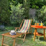 Transat/ chilienne vintage en bois avec repose-pieds — Années 60