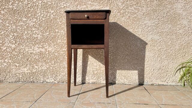 Solid oak bedside table and vintage compass legs