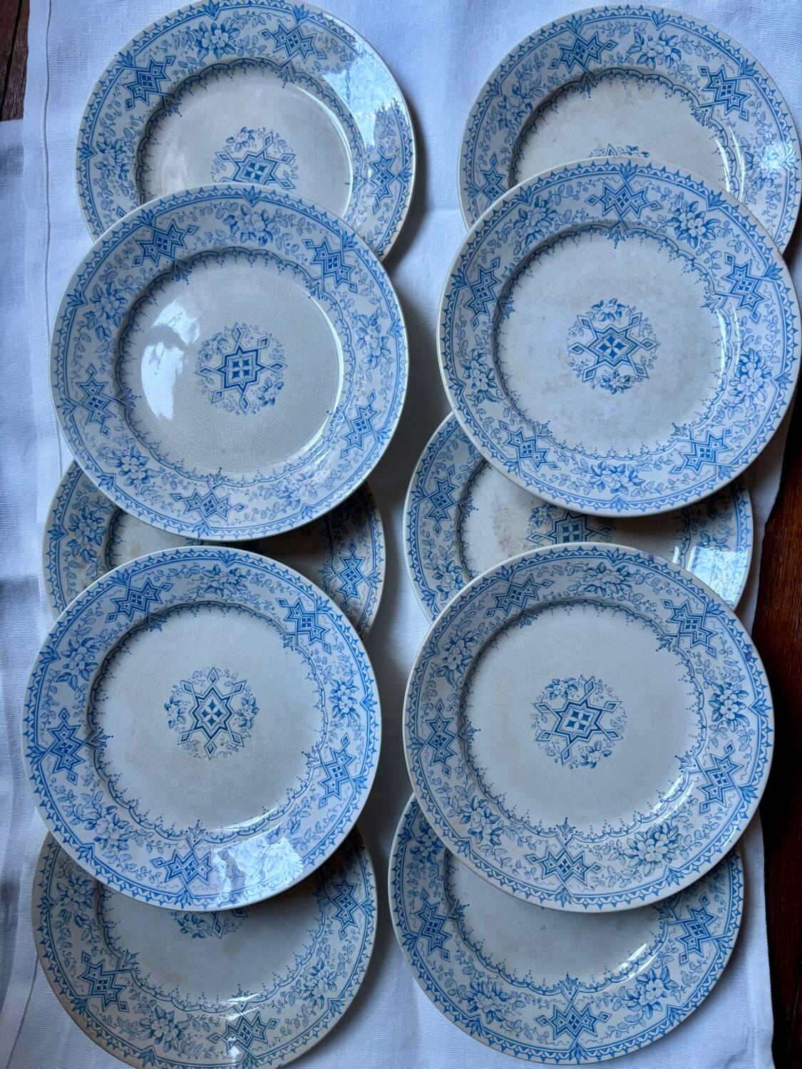 Set of 10 Sarreguemines “Balkan Blue” dessert plates / antique porcelain