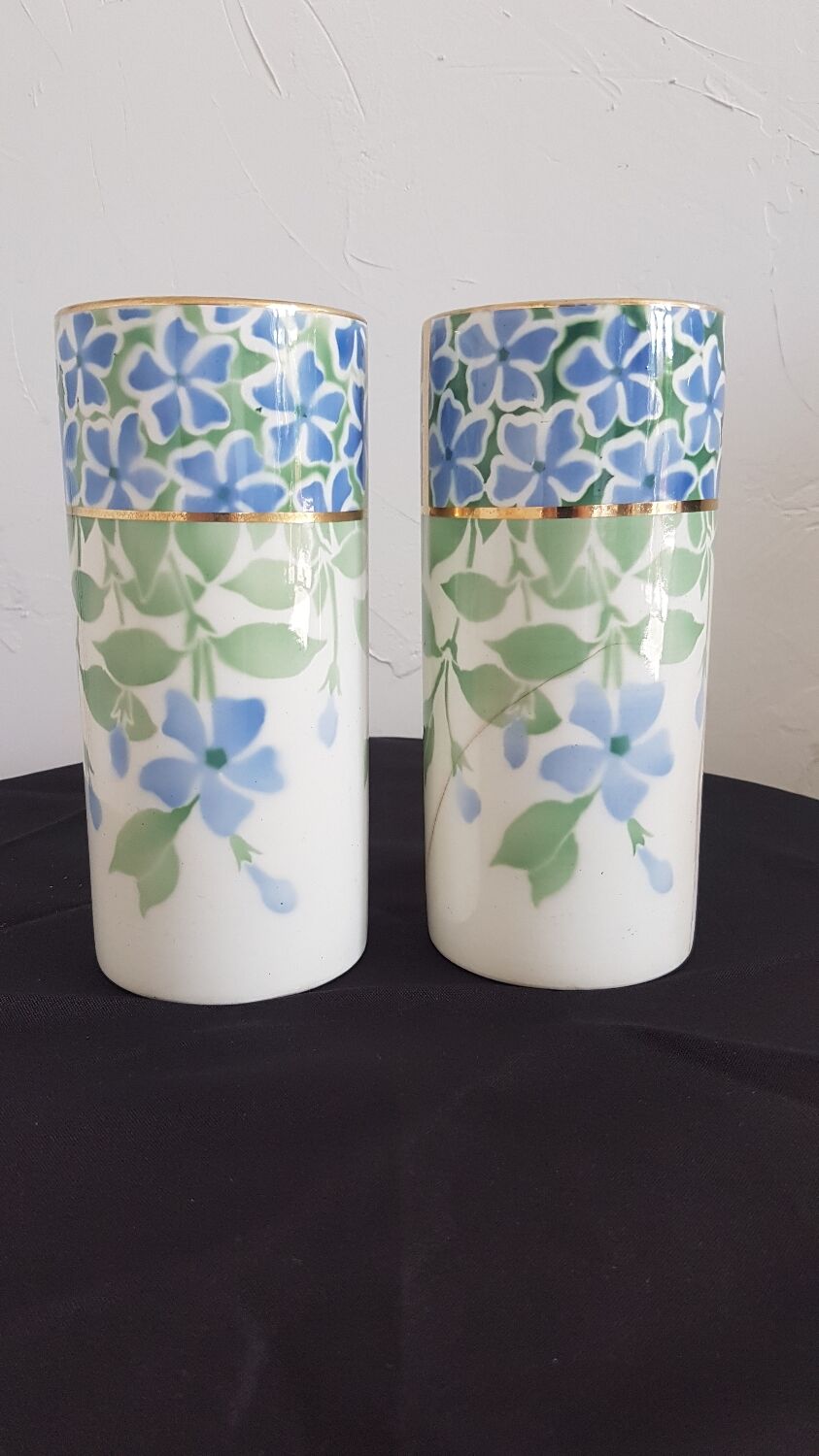 Pair of vases earthenware Keller Guérin Lunéville Periwinkle model