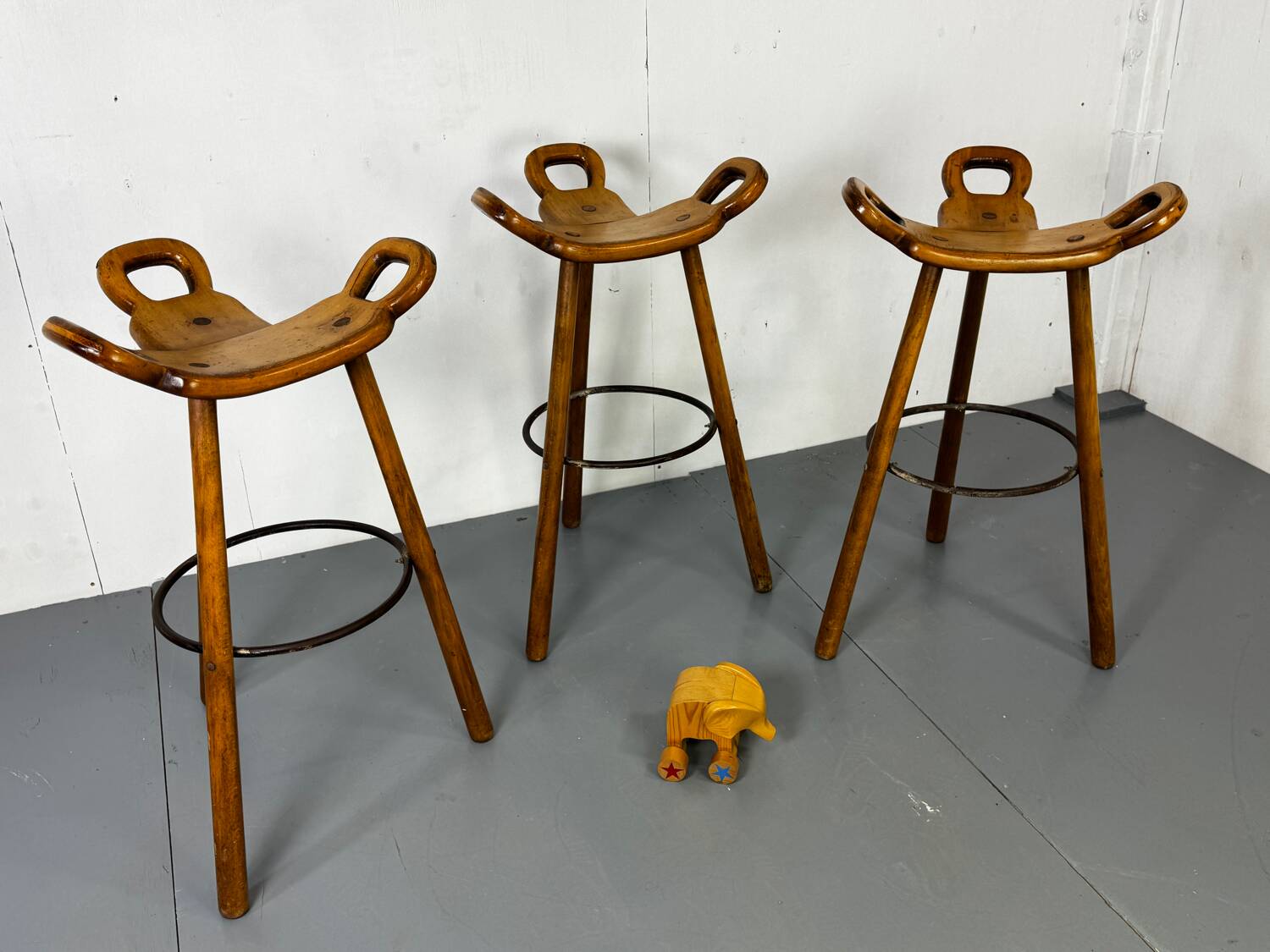 Set of 3 Brutalist Marbella Bar Stools by Sergio Rodrigues, 1960s