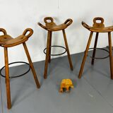 Set of 3 Brutalist Marbella Bar Stools by Sergio Rodrigues, 1960s