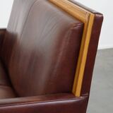 Sheepskin Leather Art Deco Design 2-Seater Sofa with Wooden Details