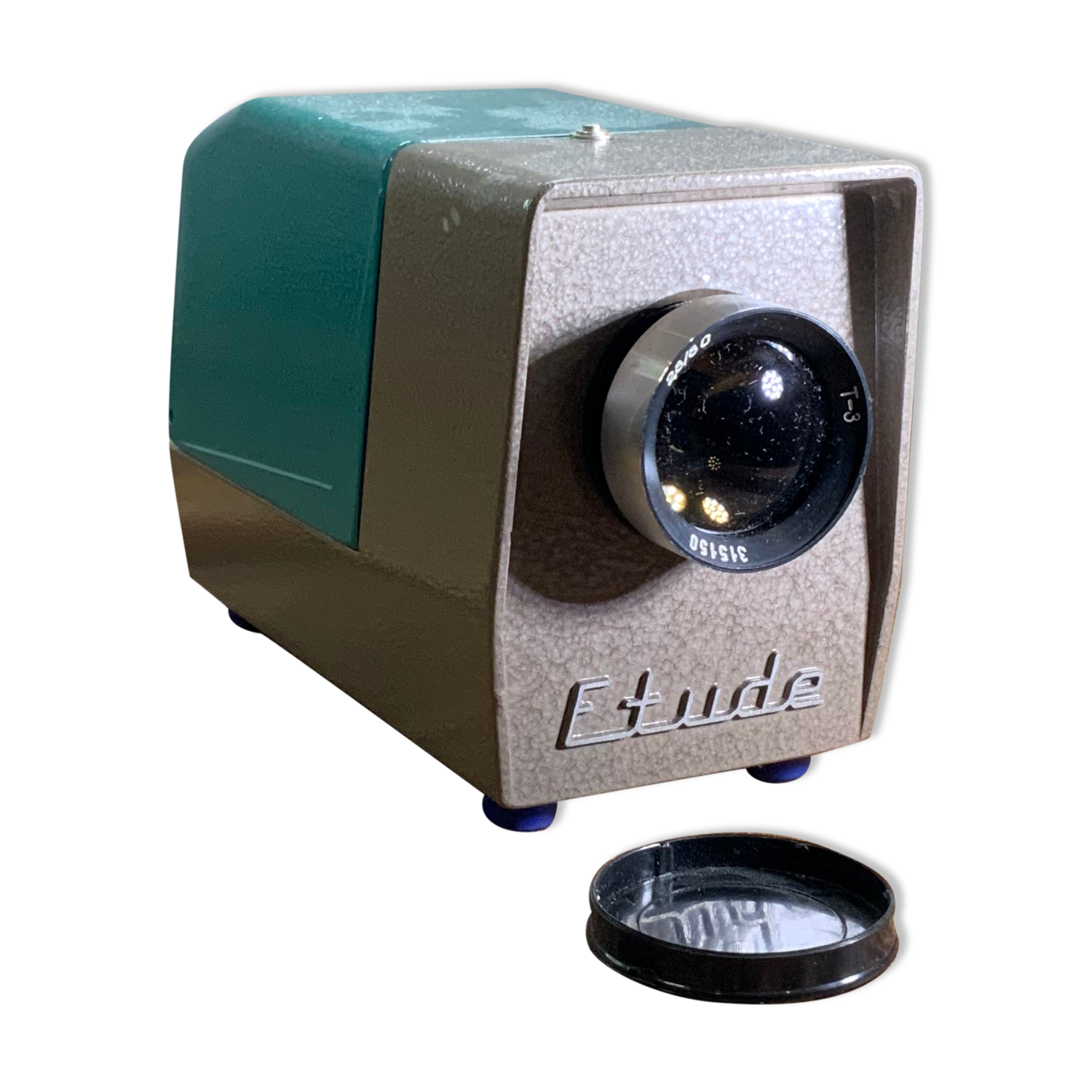 Vintage USSR slide projector in metal enamel blue and gray brand Optical study bulb