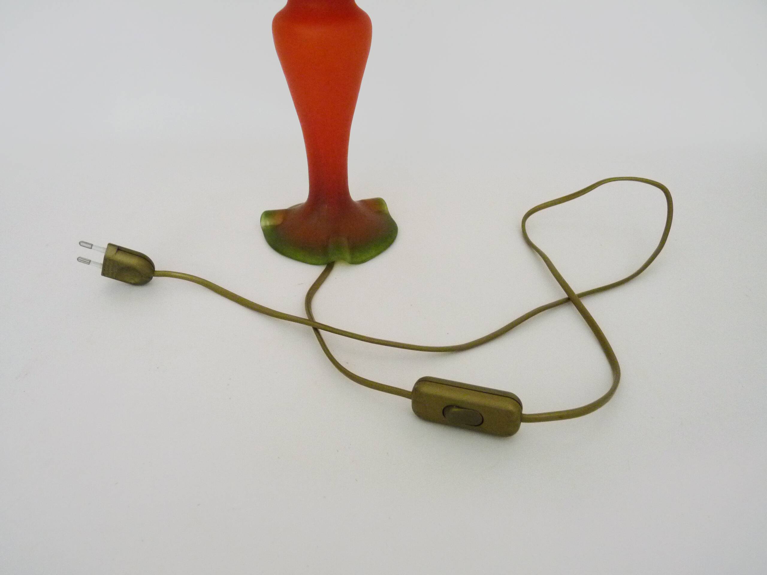 Lampe champignon en pâte de verre marmoréen orange vert. Artistar