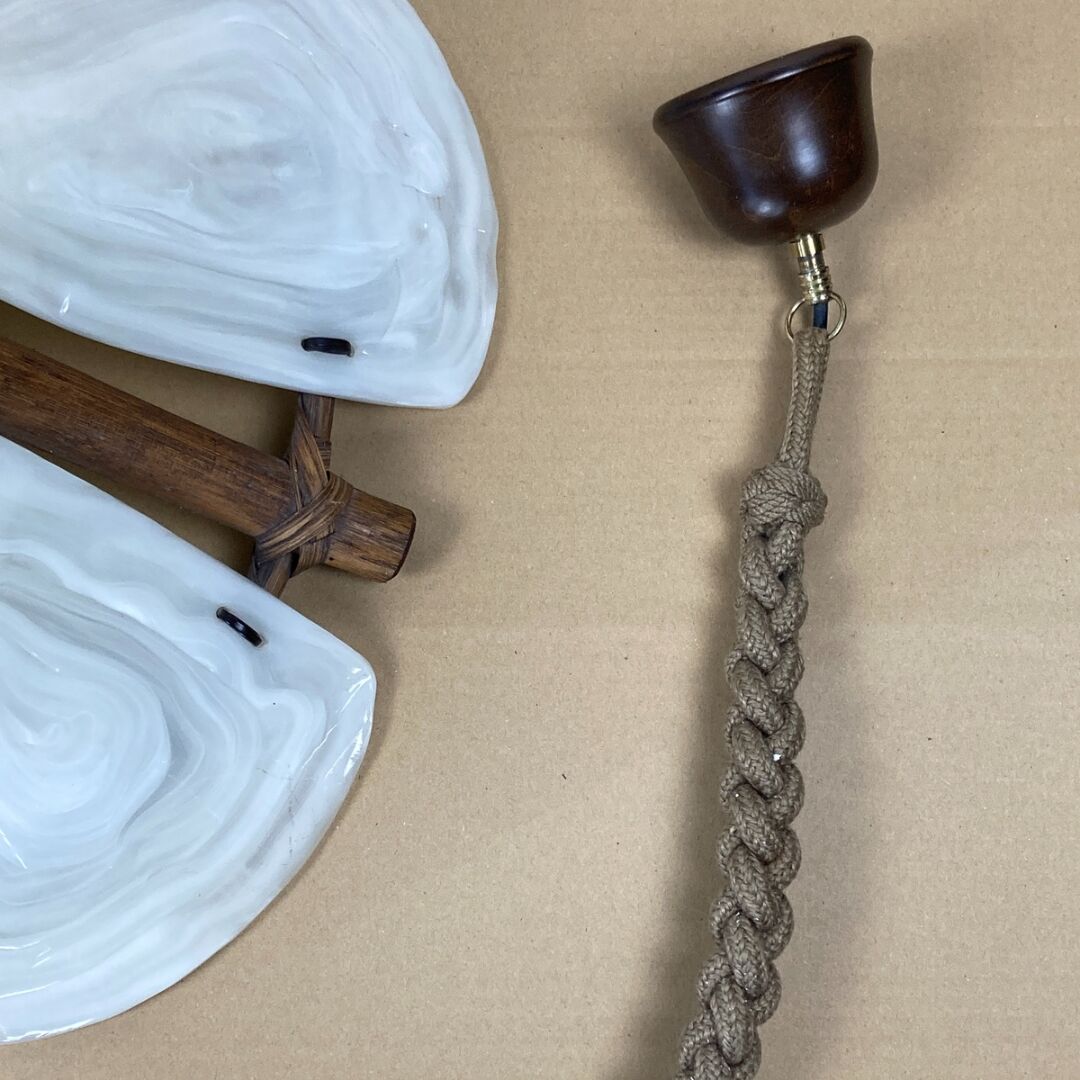 Bamboo acrylic and opaline hanging pendant, 1970,  58cm