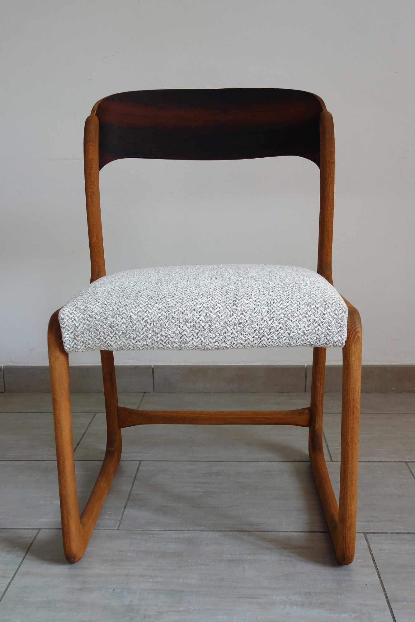 Baumann sleigh chair restored, France, 1960s