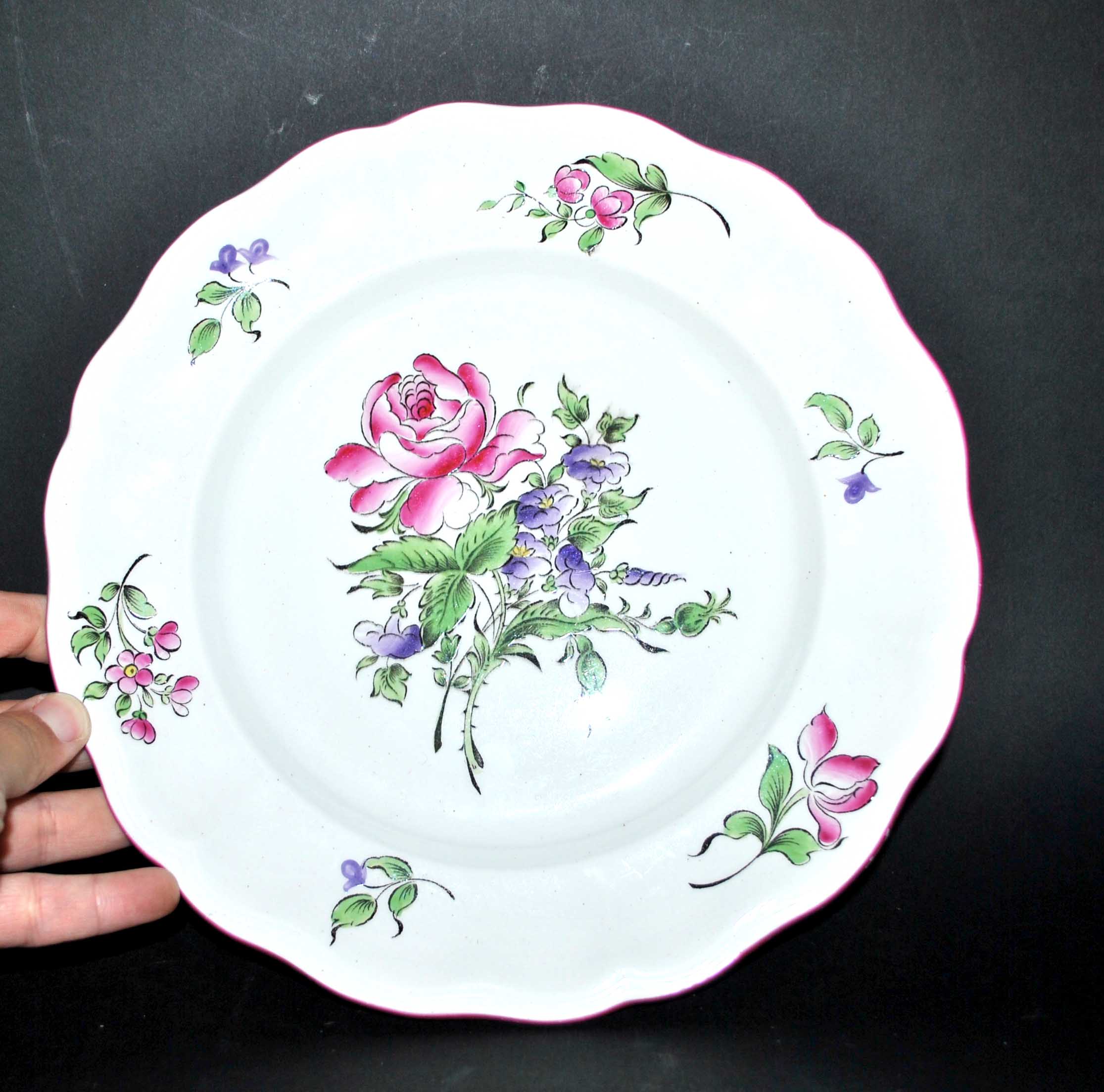 Round dish on pedestal - plate mounted flowered lamp lamp of luneville