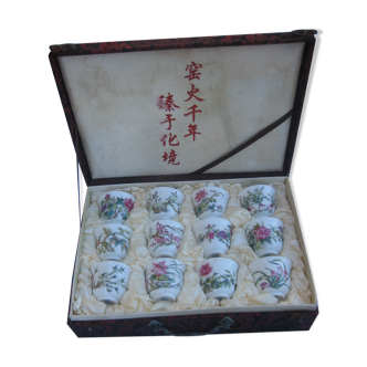 Ancien coffret chinois de luxe, 12  bols porcelaine