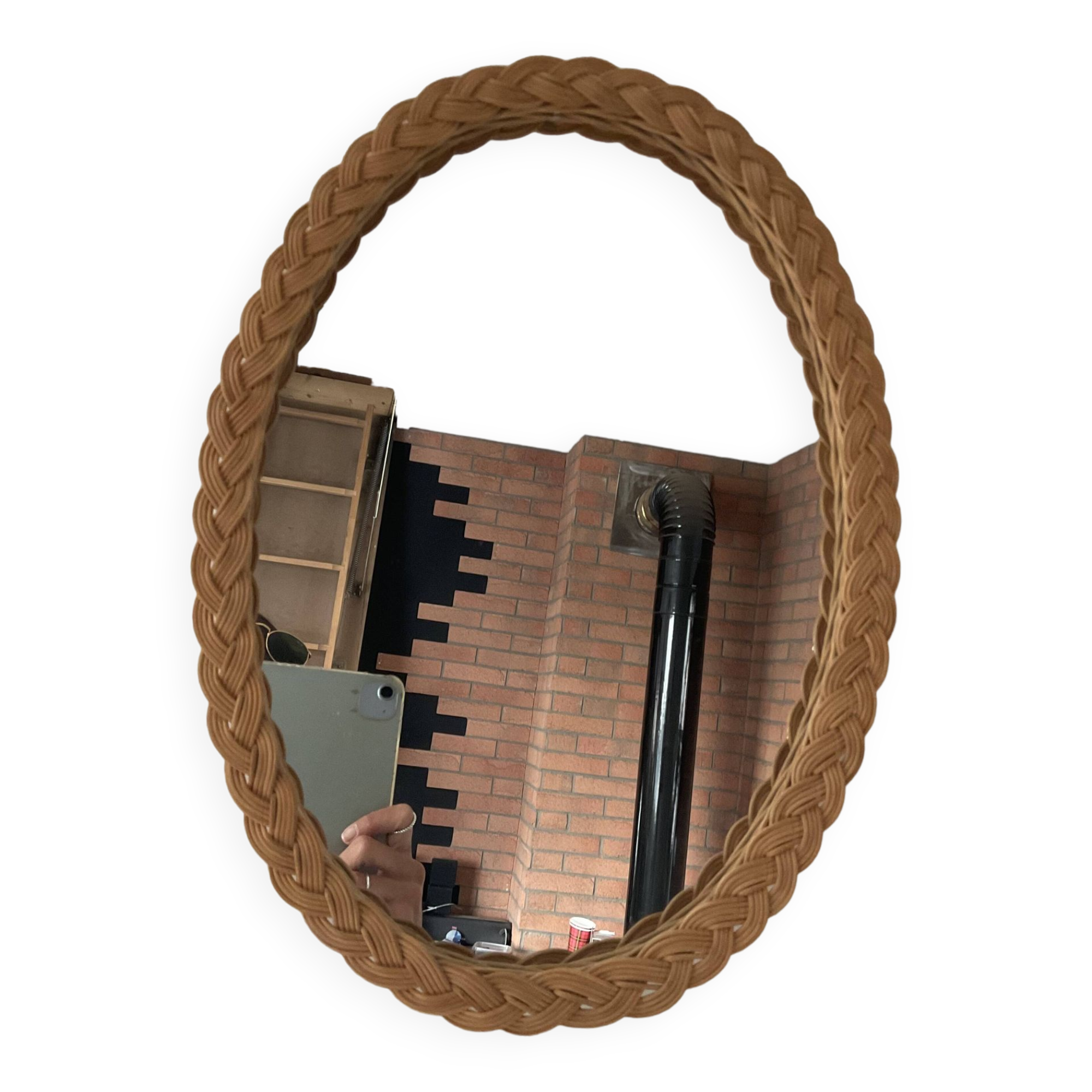 Vintage oval rattan mirror