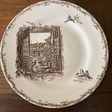Set of 2 plates terre de fer hb &cie décor open window, cat and birds
