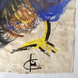 Peinture coq gouache sur papier , école moderne