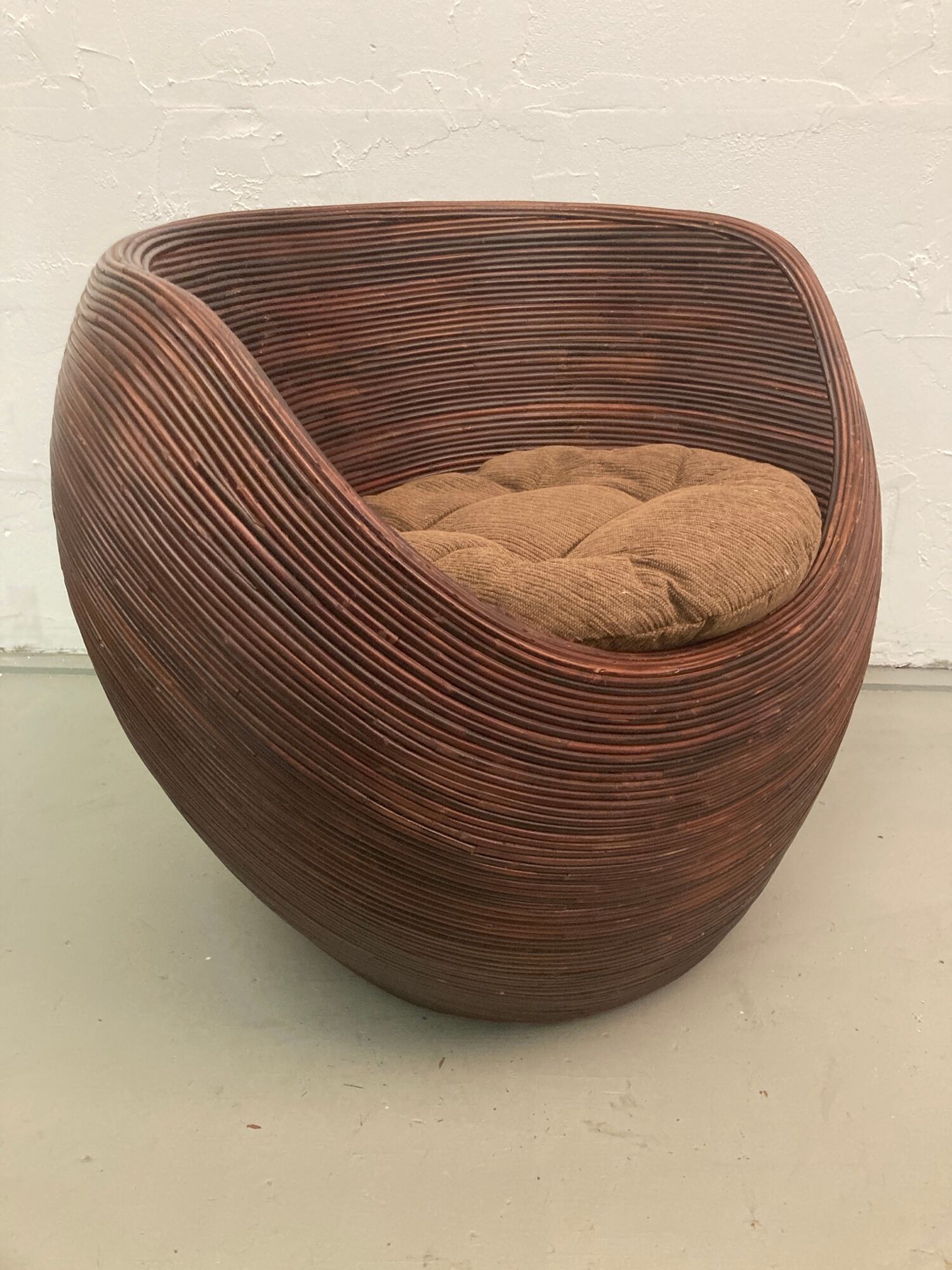 Vintage pencil or split reed rattan bamboo wicker egg pod chair