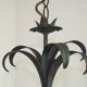 French vintage chandelier 3 lights green leaf amber glass 4966