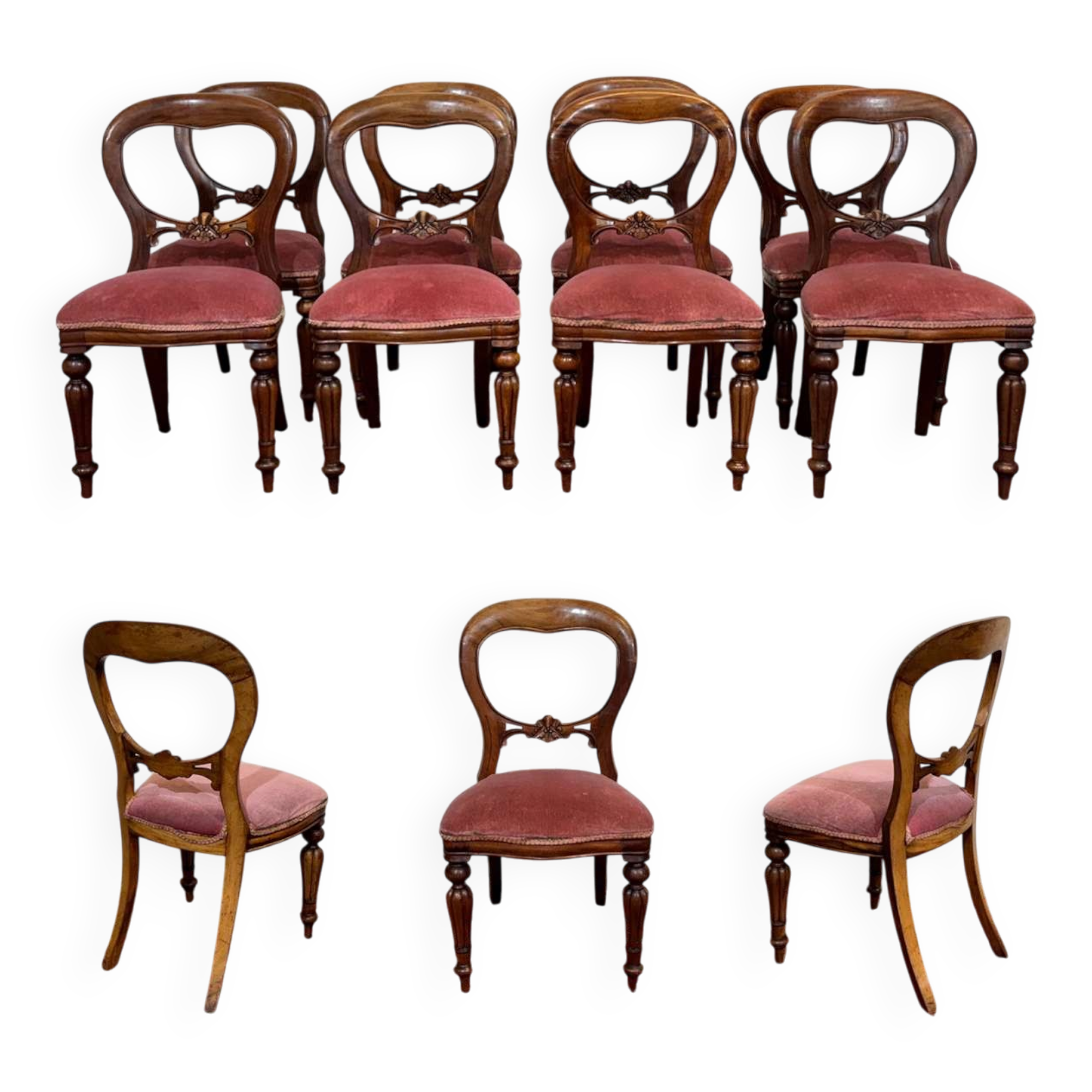 Suite de 8 chaises anglaises en acajou de style Victorien