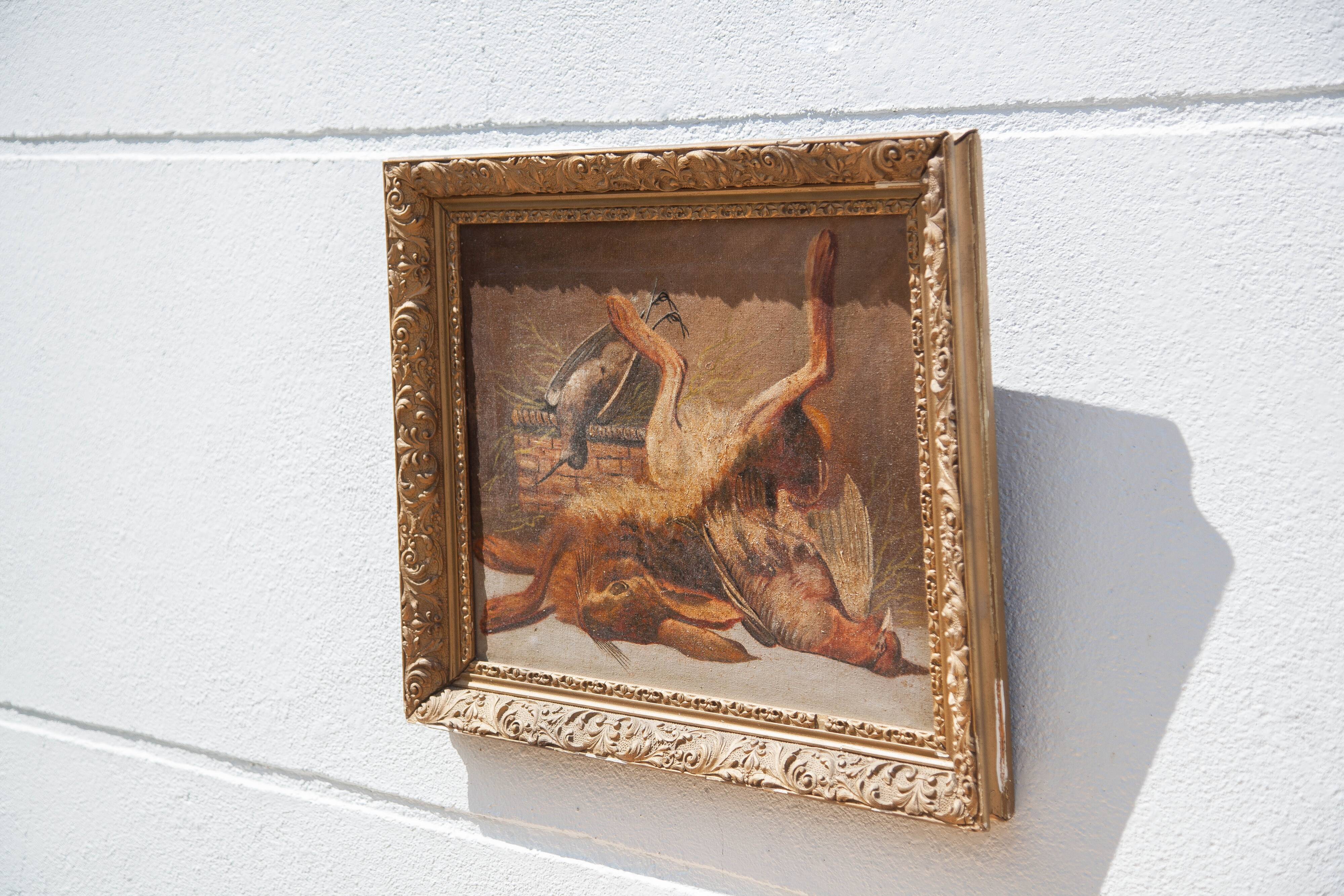 Still life game painting, framed painting, old painting