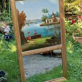 Antique trumeau with romantic decor, oil on canvas, mirror, late 19th and early 20th century
