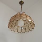 Vintage 1970s French Capiz Shell Light  Peach Scalloped Design Gold Trim