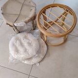 Pair of rattan and bamboo poufs