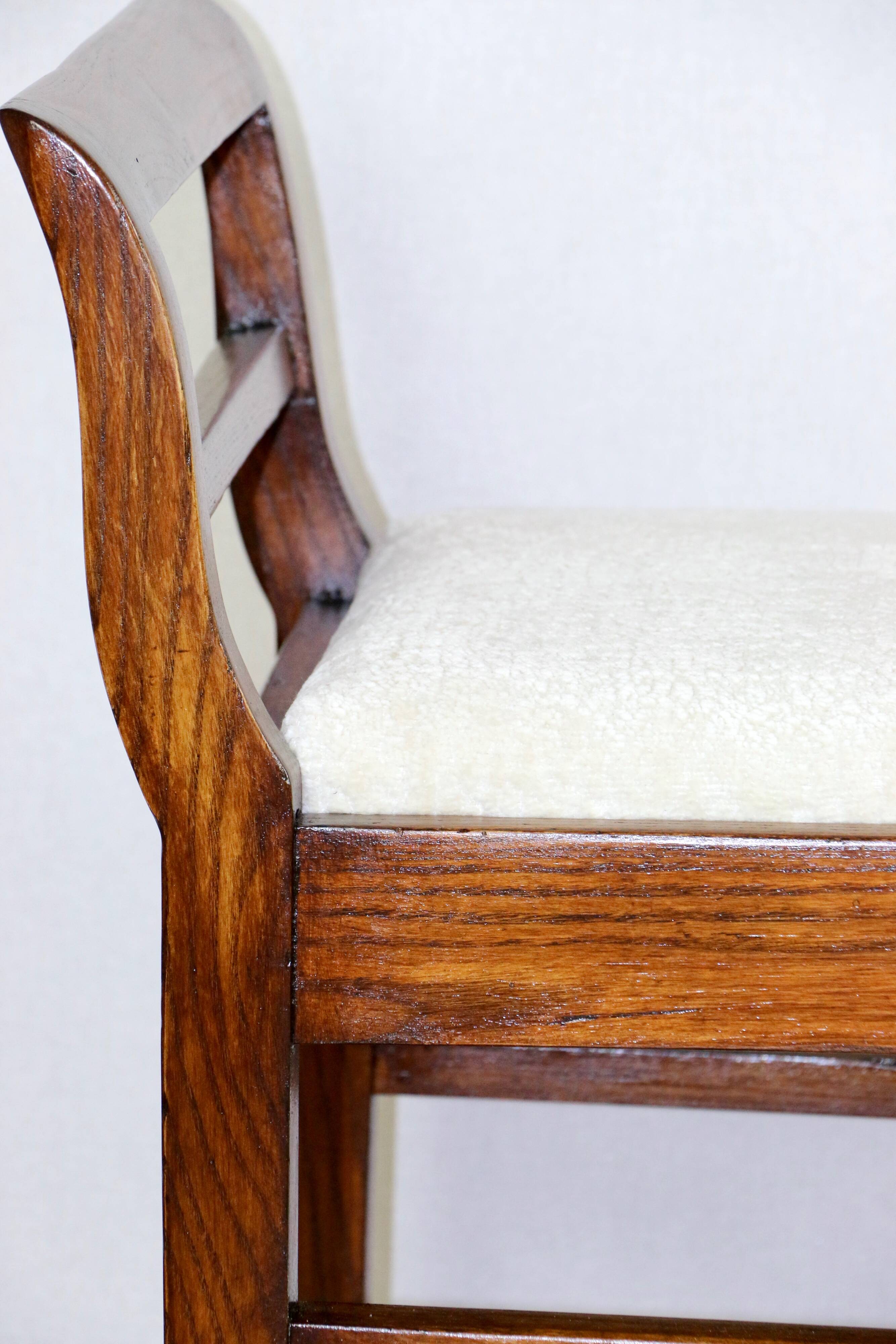 Stool seat white-cream velvet fabric oak Art Deco