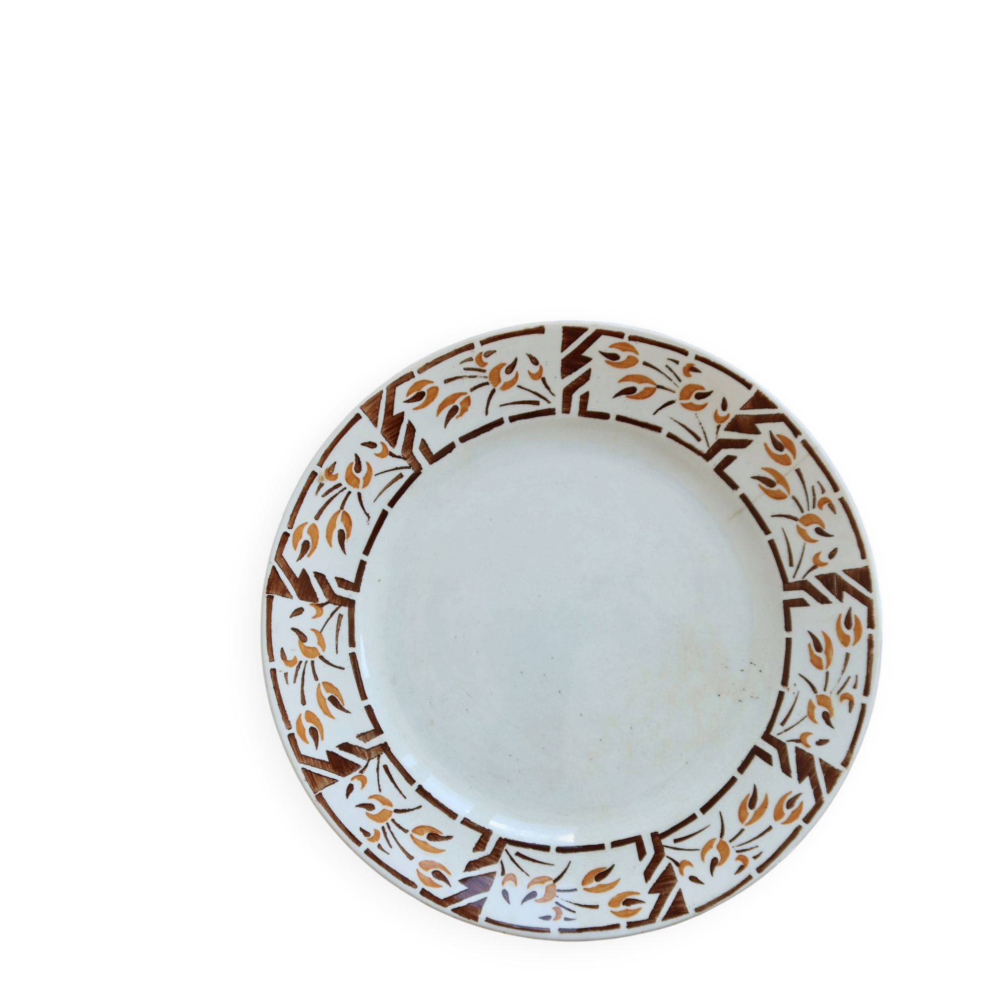 Vintage dessert plate terre de fer Onnaing – Geometric design