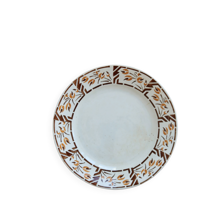 Assiette à dessert vintage terre de fer Onnaing – Décor géométrique