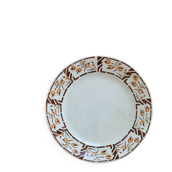 Assiette à dessert vintage terre de fer Onnaing – Décor géométrique