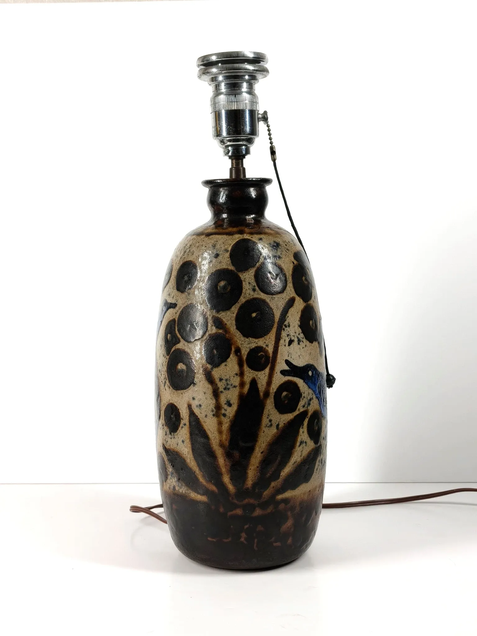 Art Deco Lamp in Stoneware with Blue Birds – Atelier Primavera, circa 1930
