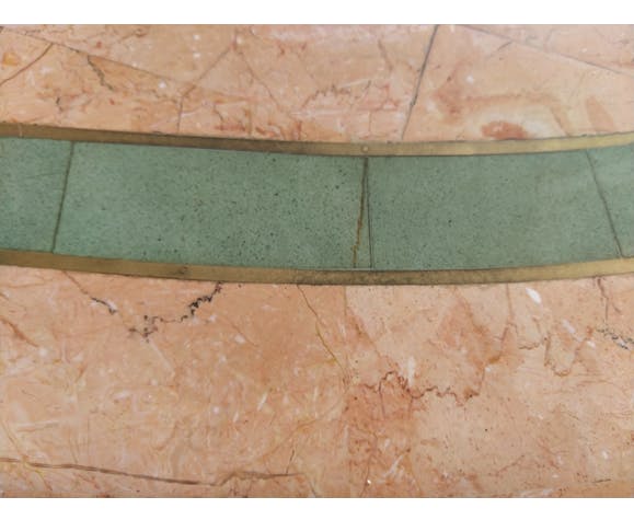 Ovoid table in pink and green travertine, circa 1975