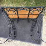 Vintage ceramic coffee table by Guy Trévoux with wrought iron base.