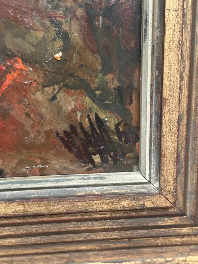 Original Swedish Oil on Panel – "The Bullfight" by Owe Wessbohn – Dated 1953 – Framed Period Piece – 59 × 51 cm