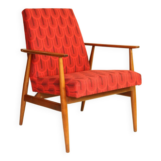 Fauteuil vintage Bauhaus design par H.Lis modèle 300-190 tissus originaux rouge orange fauteuil de style Bauhaus