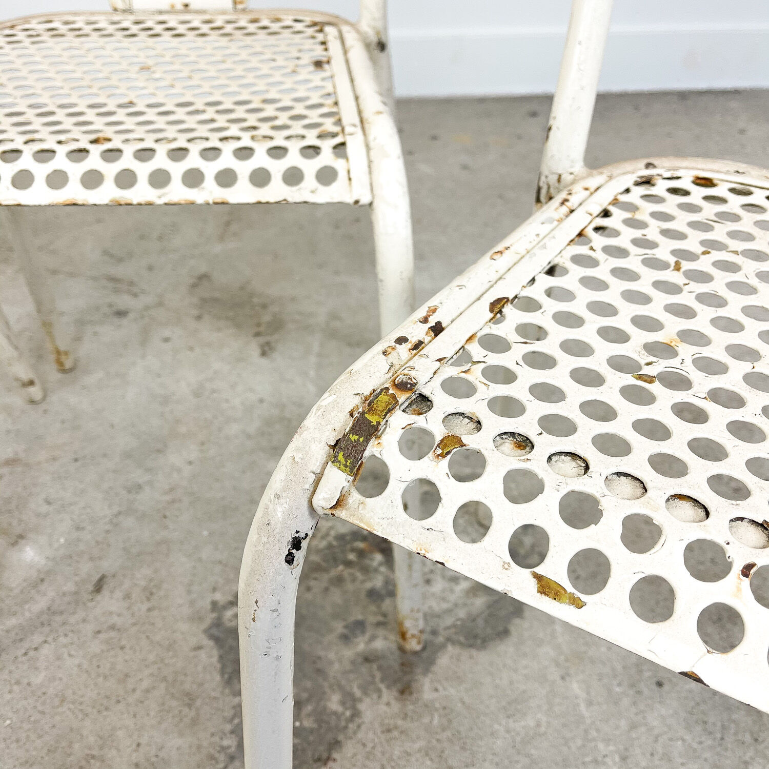 Set of four vintage industrial metal bistro chairs by Rene malaval